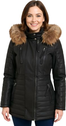 Infinity Leather Womens Brown Womens Brown Quilted Leather Parka Jacket-Bowen