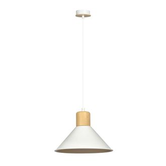 Wonderlamp L&aacute;mpara colgante con pantalla c&oacute;nica de metal blanco y madera