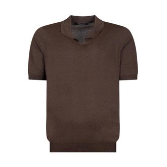 Tagliatore Polo Shirts, male, Brown, Size: 3XL Short Sleeve Split Neck Polo
