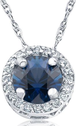Pompeii3 1/2ct Blue Sapphire & Diamond Halo Pendant White Gold & 18 Necklace Lab Grown