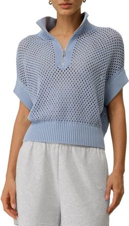 LilySilk Seamless Silk-Cotton Slim-Fit Knit Top in Malibu Blue at Nordstrom, Size X-Large