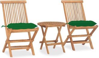 vidaXL Set Comedor De Jard&iacute;n Plegable 3 Piezas Madera De Teca Cojines Vidaxl