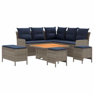 vidaXL Juegos De Muebles 7 Uds. Gris Y Azul Marino Rat&aacute;n Sint&eacute;tico Vidaxl