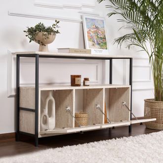Dmora C&oacute;moda Noda, Aparador 2 Estantes, 3 Compartimentos, 3 Puertas, 120x30x77h Cm Blanco M&aacute;rmol