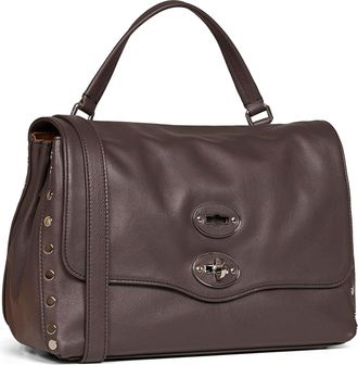 Zanellato Womens Handbag Small Postina Brown Marengo Calf Leather; Polyethylene Handbags Hand Bags