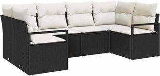 vidaXL Garden Sofa Set with Storage 6 pcs Black and Cream Poly Rattan vidaXL