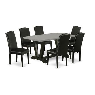 East West Furniture 7-Pc Dining Room Table Set - 6 Dining Chairs and 1 Modern Rectangular Cement Dining Table with High Stylish Chair Back