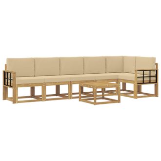 vidaXL Conjunto De Sof&aacute;s De Exterior Con Coj&iacute;n 7 Pcs Y Beige Poli&eacute;ster Vidaxl