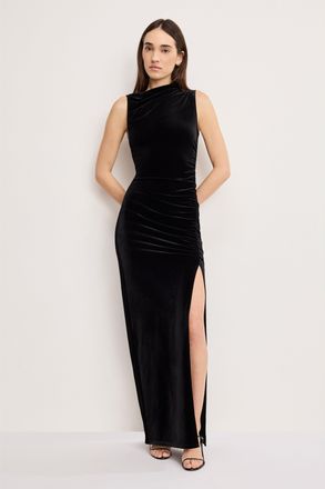Good American Womens Velvet High Neck Maxi Dress | Black, Size Medium | Good American by Khlo&Egrave; Kardashian