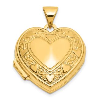 Diamond2Deal 14k Gold Heart Border Reverses to LOVE YOU Poem 18mm Heart Locket