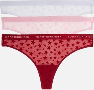 Tommy Hilfiger Womens 3-Pack Mesh Stars Thongs Gift Set, Silver/Red/Pink - Size: 16