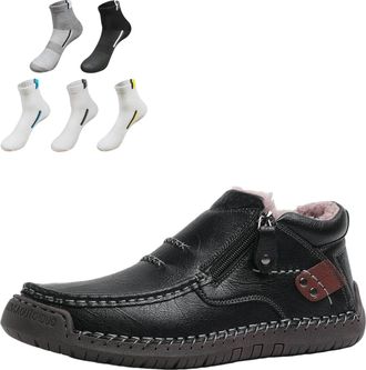 Generic Mens Handmade Premium Leather Slip-On Driving Boots, Side Zipper Non-slip Wide Toe Flat Shoes, For Hiking,Walking,Travel (2-2 Cotton,12.5)