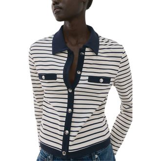 Mango Stripe Cotton Cardigan in Navy at Nordstrom, Size Xx-Small