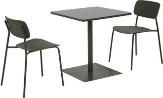 Sweeek Square steel bistro garden table 70 cm + 2 chairs, khaki green - Orea + Liva