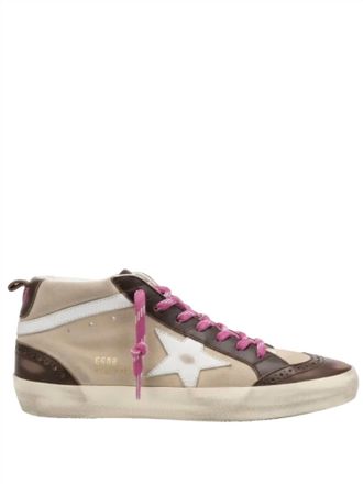 Golden Goose Womens Mid Star Sneakers In Brown/beige/white