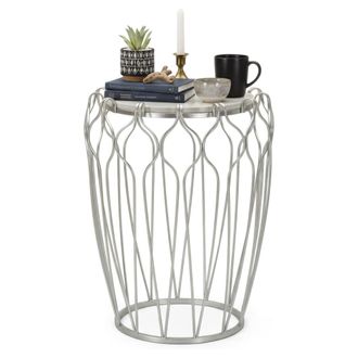 Dmora Dmora - Mesa De Caf&eacute; Castelli, Mesa De Centro Baja, Revistero Para Sof&aacute;, Estante De La Sala De Estar, 48x48 H62 Cm, Plata