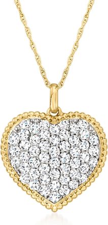 Ross-Simons Pave Diamond Heart Pendant Necklace in 14kt Yellow Gold