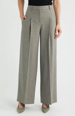 BOSS Tiana Pleated High Waist Wide Leg Pants in Open Brn at Nordstrom, Size 14
