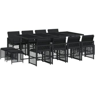 vidaXL Set Comedor De Jard&iacute;n Con Cojines 13 Pzas Rat&aacute;n Sint&eacute;tico Negro Vidaxl