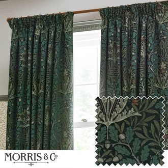 Morris & Co. Acorn Multi Floral Jacquard Room Darkening Pencil Pleat Curtains in Green | Size: 168 cm width x 137 cm drop