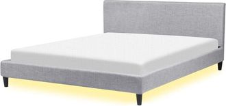 Beliani Cama Tapizada En Tela Gris Claro Con Led 180 X 200 Cm Marco De Listones Cabecero Estilo Contempor&aacute;neo Fitou