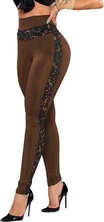 Generic Womens Sexy Lace Yoga Leggings High Waist Elastic Tummy Control Buttery Soft Workout Pants Tight Fit Mesh Panel Side Casual Gym Sports Leggings for La