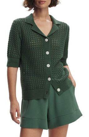 Varley Ellie Open Cable Knit Camp Shirt in Cilantro at Nordstrom, Size X-Small