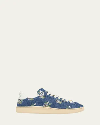 Valentino Garavani Floral Embroidered Denim Low-Top Sneakers