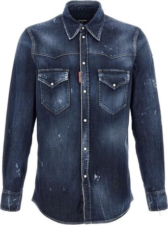 Dsquared2 Dark Blue Stretch Denim Western Shirt