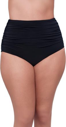Trimshaper High Waist Shirred Plus Size Control Swim Brief in Black at Nordstrom, Size 16W