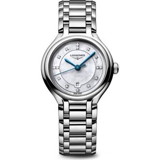 Longines PrimaLuna Mother-of-Pearl & Diamond Bracelet Watch, 30mm in White Mother Of Pearl at Nordstrom