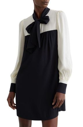 Reiss Cam Tie-Neck Shift Dress in Navy/Ivory at Nordstrom, Size 14 Us