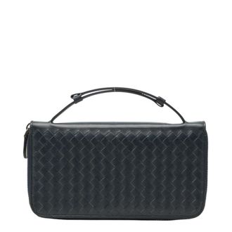 Bottega Veneta Intrecciato Navy Leather Long Wallet (Bi-Fold) (Pre-Owned)