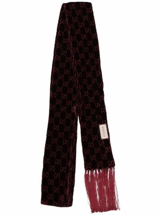 Gucci GG-pattern velvet fringed scarf - women - Viscose/Silk/Acetate - One Size - Red