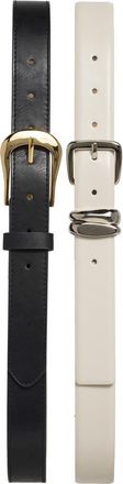 Steve Madden Set of 2 Faux Leather Belts in Black-Coconut White at Nordstrom Rack, Size X-Large