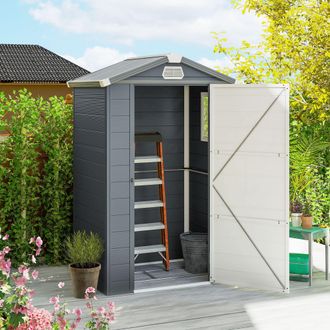 OUTSUNNY 4 x 3ft Garden Shed Storage with Foundation Kit & Vents in Dark Grey