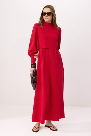 Trendyol Modest Dames Bordeaux Effen Maxi Lang Casual A-lijn Modest Jurken