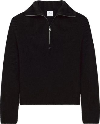 Courr&egrave;ges Zwarte Ribgebreide Half Zip Sweater - Dames - Coltruien - Zwart - 2XS - Truien & Vesten