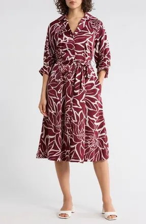 Sandra Darren Floral Midi Shirtdress in Wine/Ivory at Nordstrom Rack, Size 16