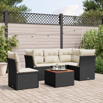 vidaXL Vidaxl - Set De Sof&aacute;s De Jard&iacute;n 6 Piezas Y Cojines Rat&aacute;n Sint&eacute;tico Negro