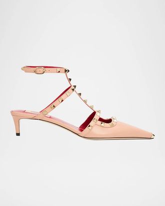 Valentino Garavani 40mm Rockstud Leather Ankle-Strap Pumps