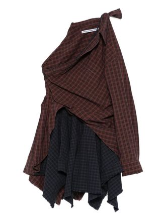 Alexander Wang one-shoulder checked-pattern mini dress - women - Cotton - 6 - Brown