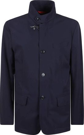 Fay Jassen, Heren, Blauw, L, Blauwe Technische Stofjas met Opstaande Kraag