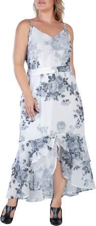 Standards & Practices Floral Tiered Ruffle Chiffon Maxi Dress in Black White Floral at Nordstrom, Size 14W