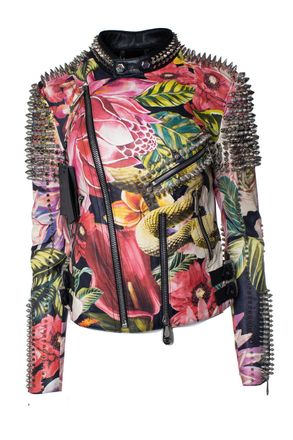 Philipp Plein Philipp Plein, floral leather biker jacket