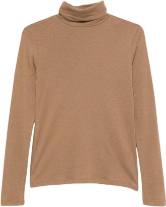 Majestic Filatures T-shirt met hoge hals en lange mouwen - Dames - Coltruien - Beige - S - Katoen - Truien & Vesten