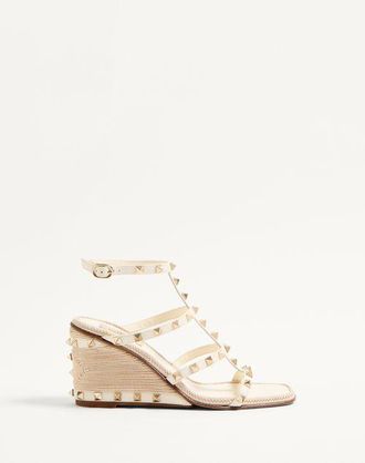 Valentino Garavani Rockstud Calfskin Wedge Sandal With Cornely Embroidery 80Mm Wo