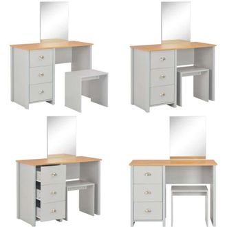 vidaXL Tavolo da Trucco con Specchio e Sgabello Grigio 104x45x131 cm - Sgabello da trucco - Tavolo da toeletta