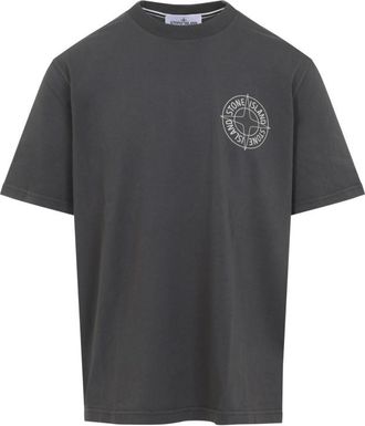 Stone Island Grey Crewneck Logo Print T-Shirt
