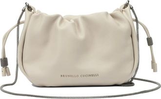 Brunello Cucinelli Tassen, Dames, Beige, ONE Size, Leer, Mellow Mini Bucket Bag